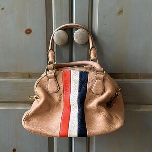 JCrew HOBO crossbody in soft pebble leather tan/stripes